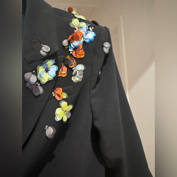 Cinq à Sept Black Jacket/Dress with Colorful Floral Accents - Picture 3 of 7